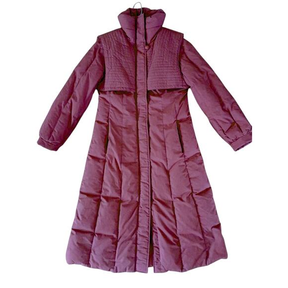 Vtg Y2K Goose Down Feathers Maxi Puffer Coat Quilted S Mauve Thick Warm Winter - Picture 1 of 16